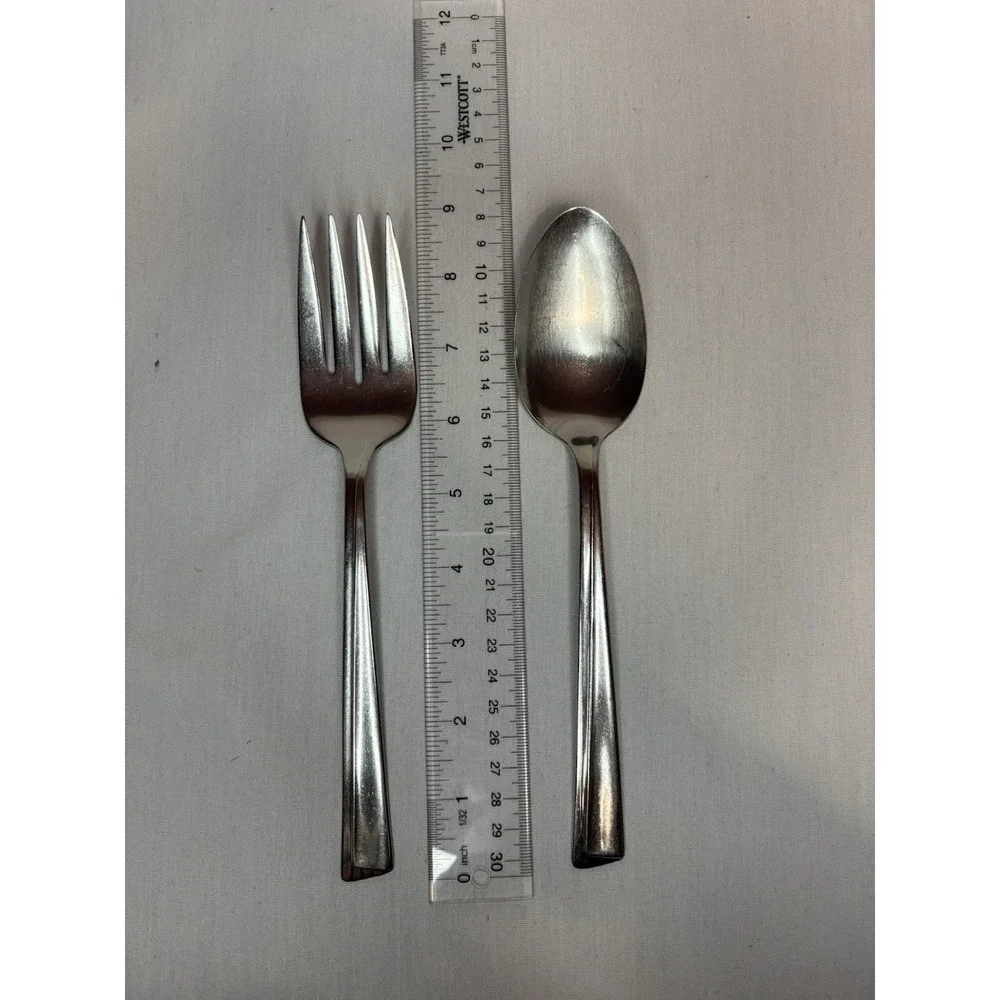 WM Rogers Glossy Stainless Steel Silver Serving Fork & Serving Spoon Set 2pcs